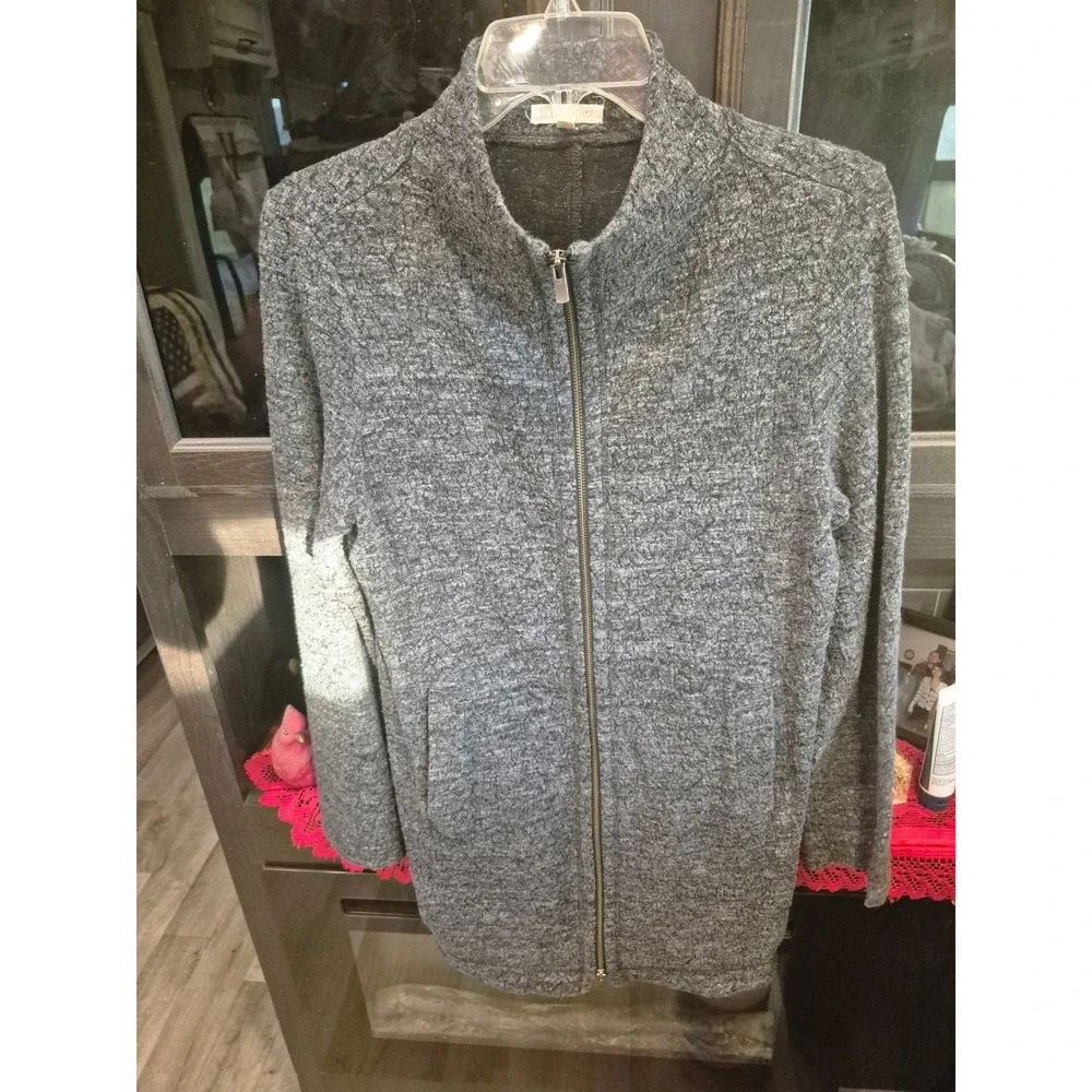 QUIET CONFIDENCE Eileen Fisher Textured Knit Zip Front Long Sleeve Jacket Size S